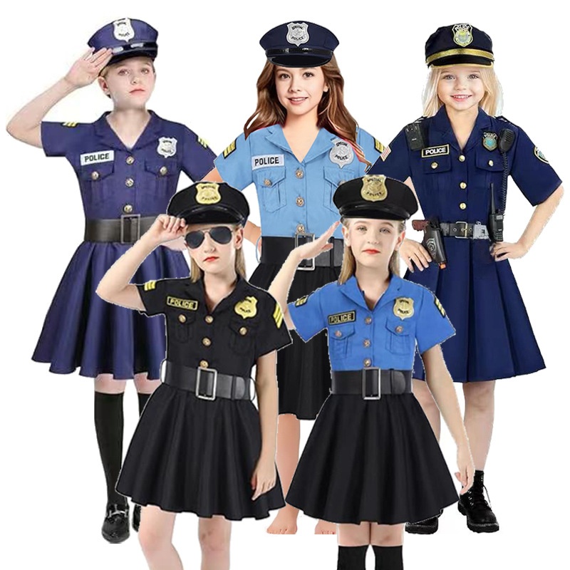 Ethnic Fashion Wear - ハロウィン子供用警察官スーツ女の子用ワンピースコスチュームポリエステル繊維00%夏2026ファッションレディースエスニックウェア