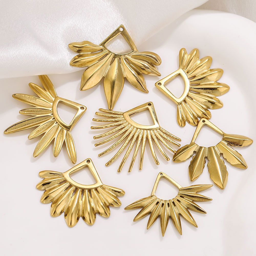 Ethnic Fashion Accessories - 2 個のステンレス鋼の扇形イヤリングチャームボヘミアンゴールドメッキペンダントコネクタネックレス DIY ジュエリー作成アクセサリー用
