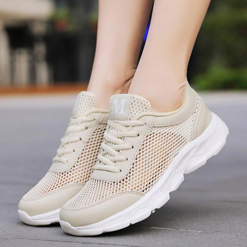 Ethnic Fashion Online Shopping - 女性用通気性メッシュスニーカー,軽量ランニングシューズ,ベージュ,新しい2019,B-332,夏