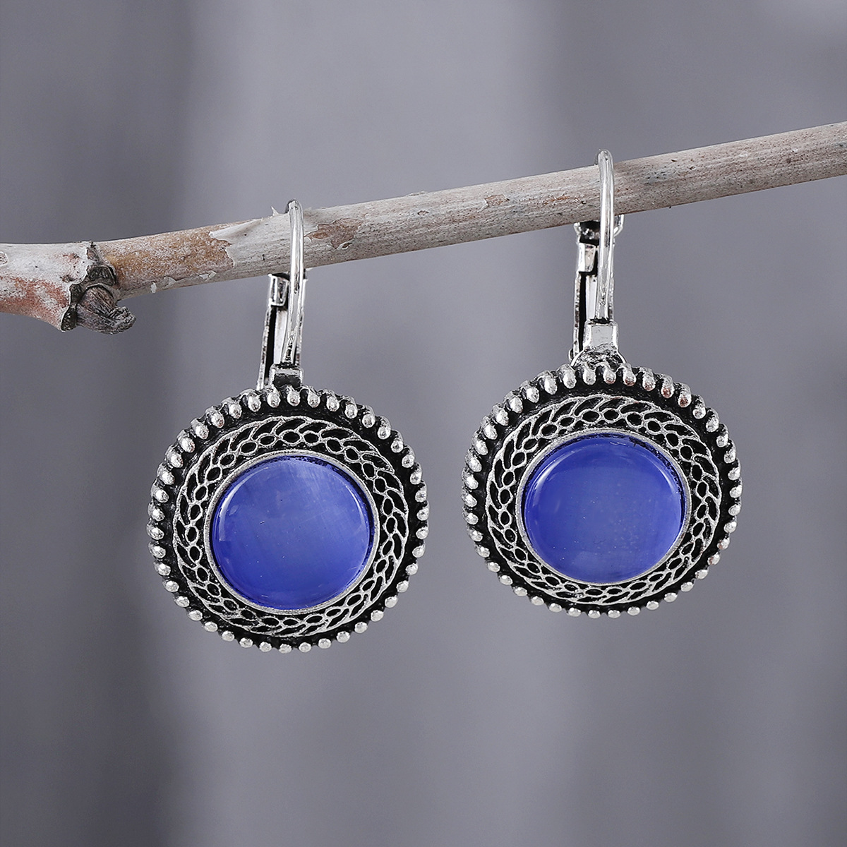 Ethnic Fashion Accessories - DIYアクセサリー ファッション ボヘミアン エスニックスタイル ジェムストーン合金イヤリング、越境で人気のレトロオーバルイヤリング