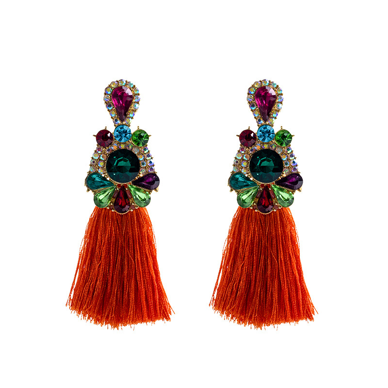 Ethnic Fashion Brands - ファッションカラーダイヤモンド合金ダイヤモンドセットビッグブランドクリスタルフリンジイヤリングレトロボヘミアンエスニックイヤリング卸売