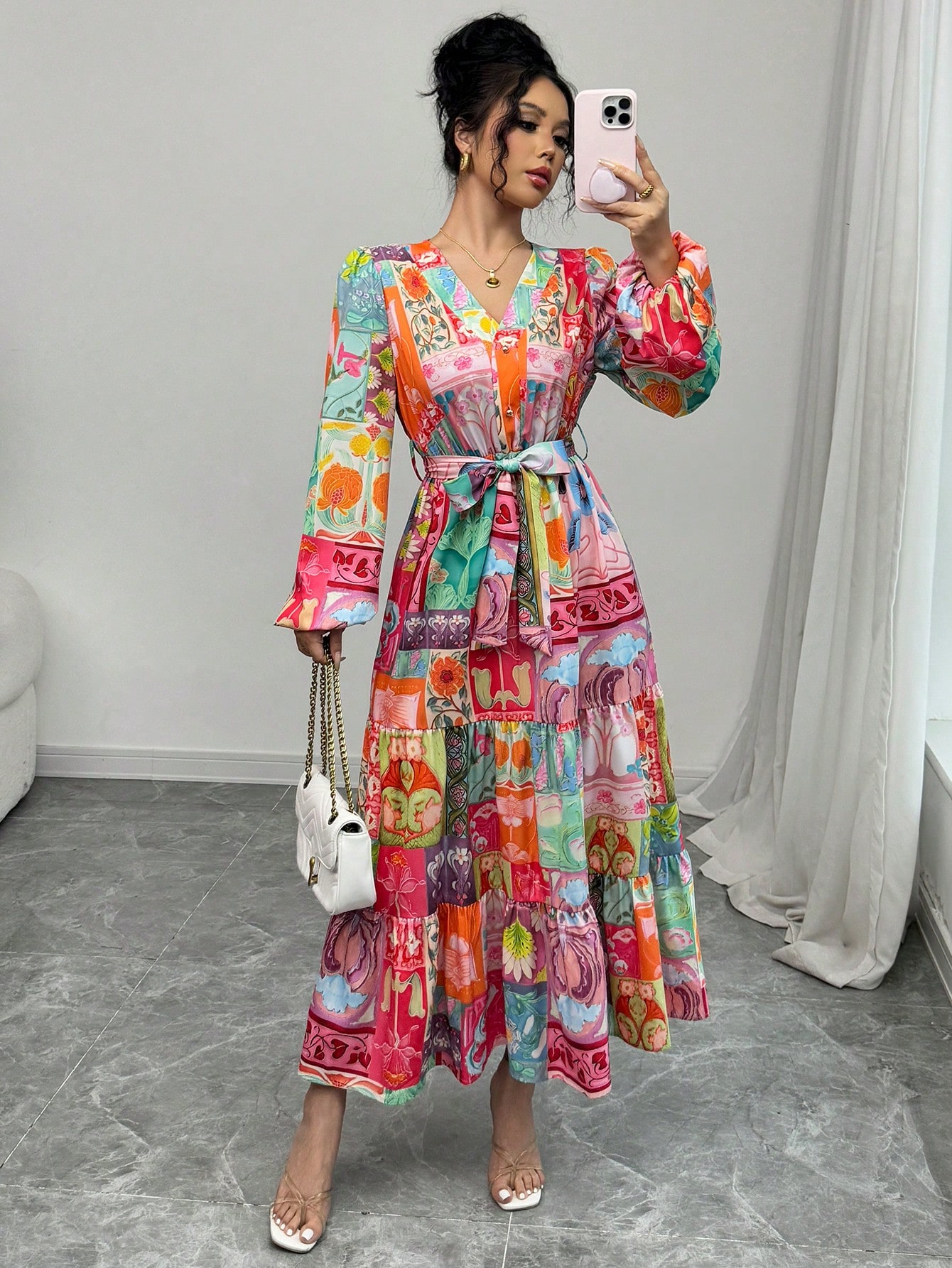 レディース ホリデー Vネック 長袖 花柄プリント プリンセ - Ethnic Fashion Wear のレビューと価格