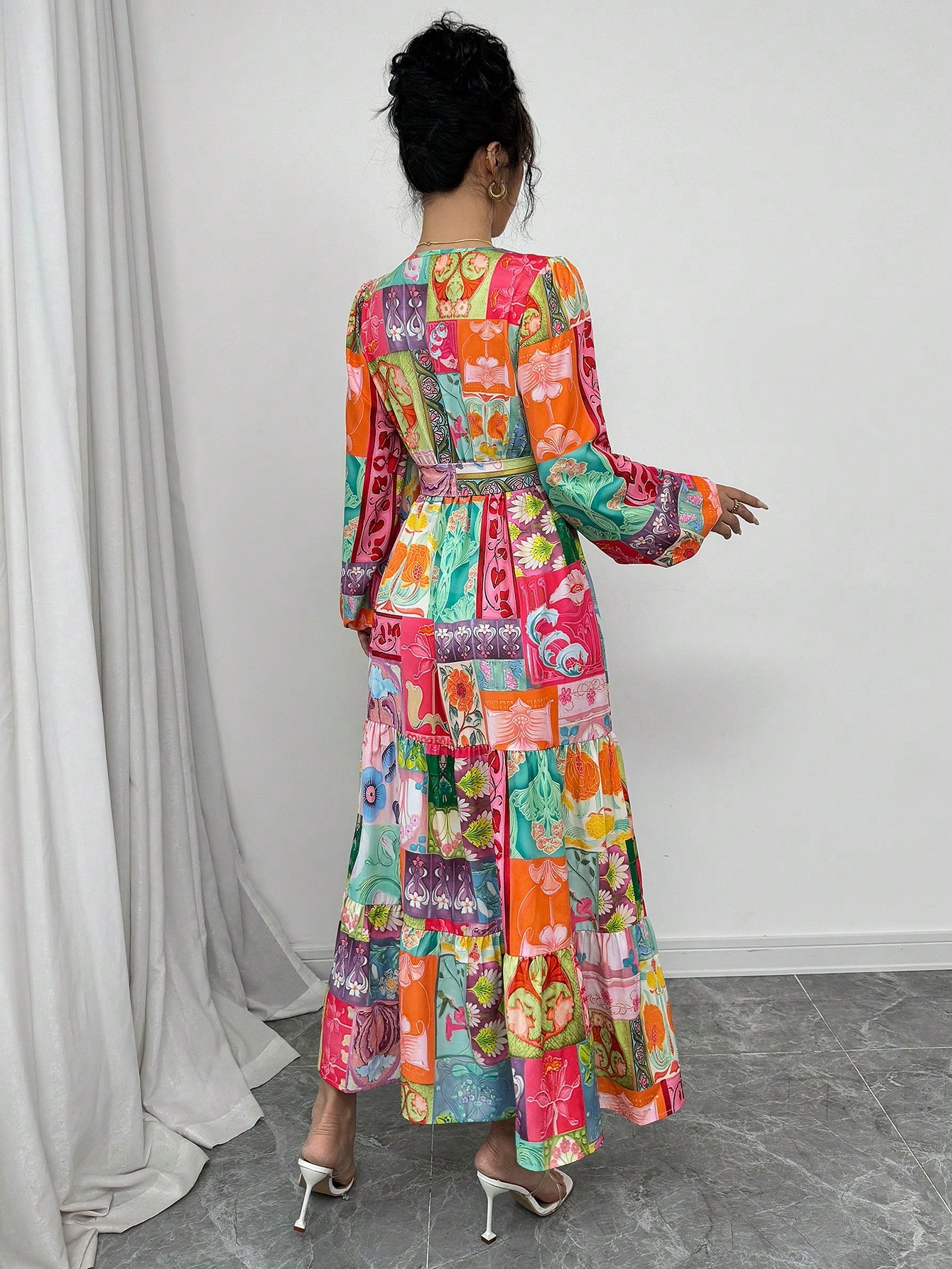 レディース ホリデー Vネック 長袖 花柄プリント プリンセ - Ethnic Fashion Wear のレビューと価格