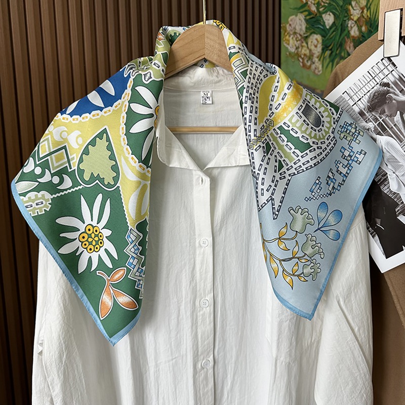 グリーンボヘミアンホーススクエアスカーフ70cmエスニックフ - Ethnic Fashion Accessories のレビューと価格