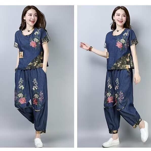 エスニックスタイルプラスサイズレディーススーツ夏新作刺繍花柄 - Ethnic Fashion Wear のレビューと価格