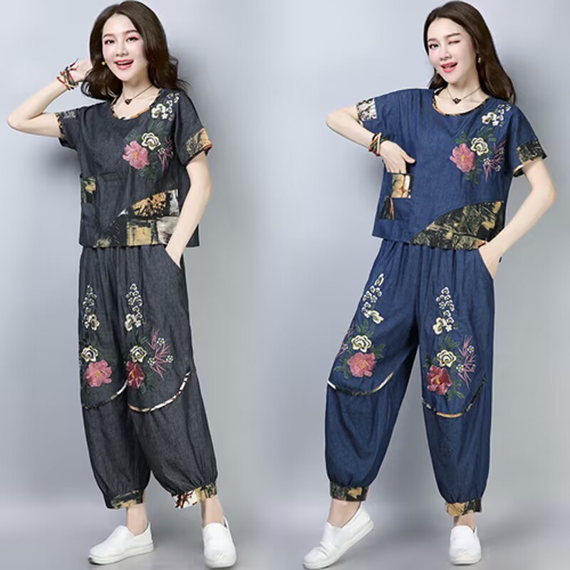 エスニックスタイルプラスサイズレディーススーツ夏新作刺繍花柄 - Ethnic Fashion Wear のレビューと価格