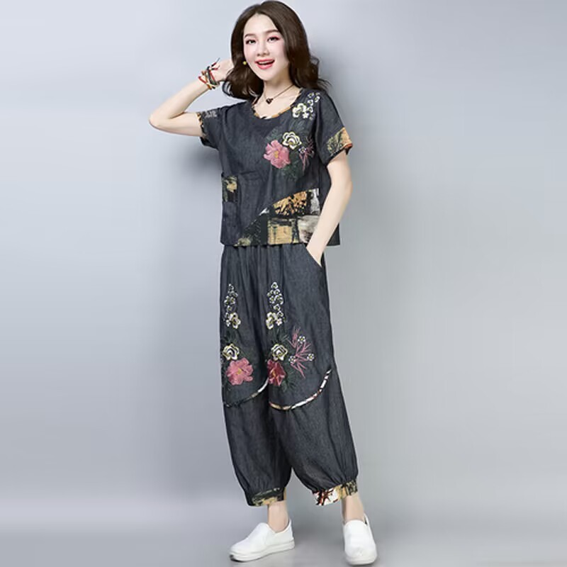 エスニックスタイルプラスサイズレディーススーツ夏新作刺繍花柄 - Ethnic Fashion Wear のレビューと価格