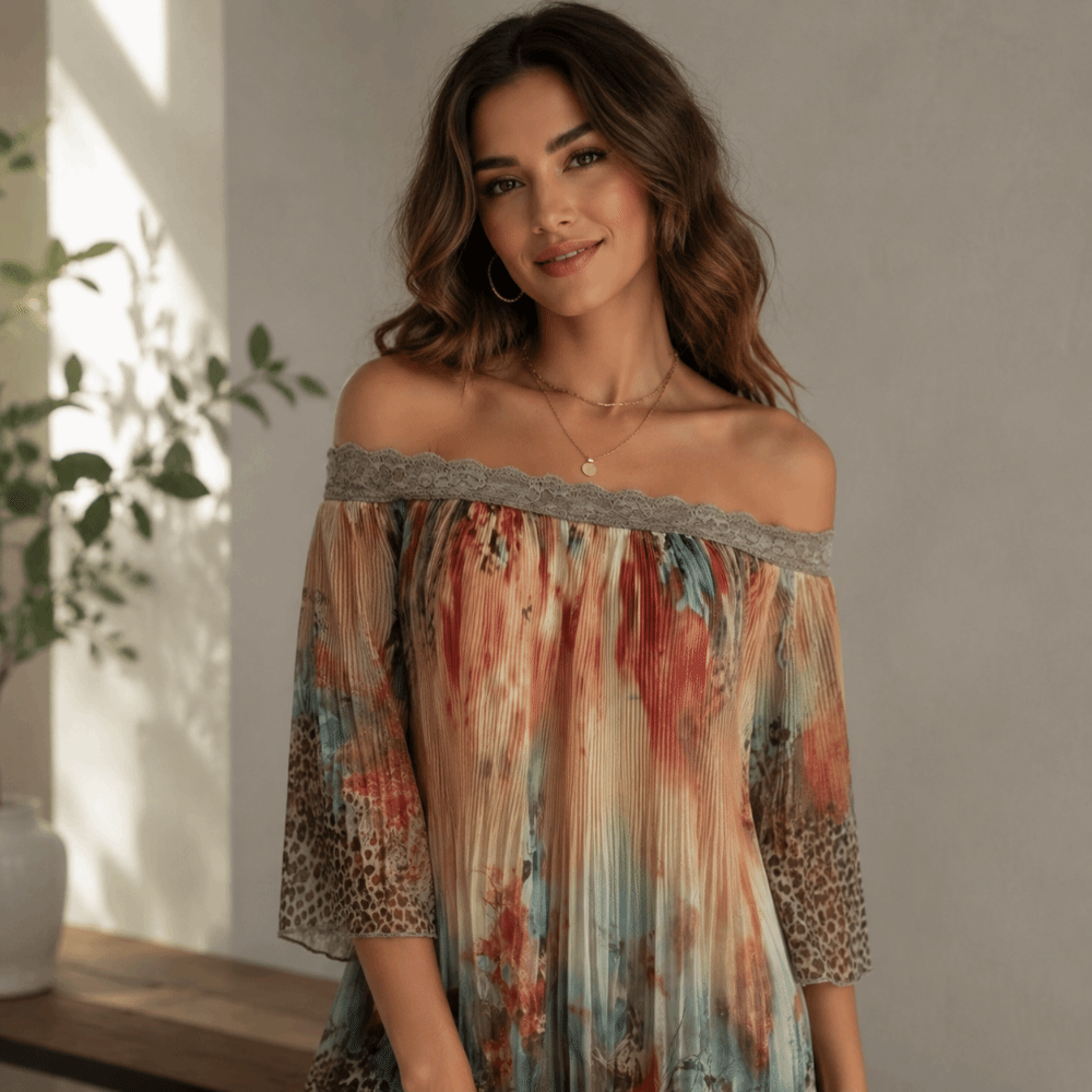レトロ花柄オフショルダードレスルーズレーストリムサマースカー - Ethnic Fashion Wear のレビューと価格