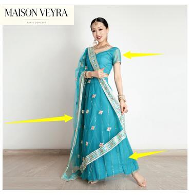 インド女性用サリー刺繍ジョーゼットラインストーンステージダン - Saree Georgette Women のレビューと価格